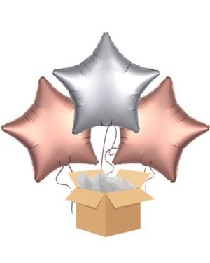 Rose Gold &amp; Silver Stars Balloon Bouquet - Delivered Inflated