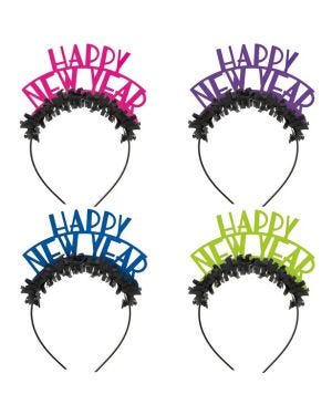 Happy New Year Assorted Colour Fringed Headbands (4pk)