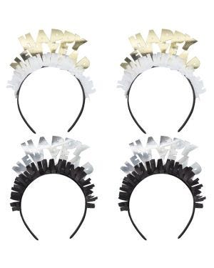 Happy New Year Assorted Metallic Fringed Headbands (4pk)