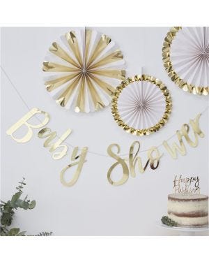Oh Baby Gold &#039;Baby Shower&#039; Foil Banner - 1.5m