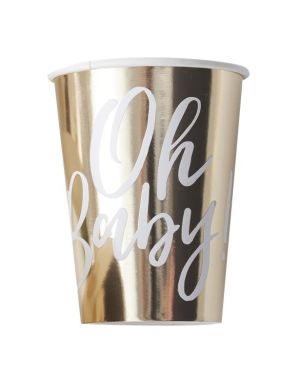 Oh Baby&#039; Gold Foiled Paper Cups - 255ml (8pk)