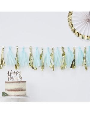 Oh Baby Blue &amp; Gold Tassel Garland - 2m (16pk)