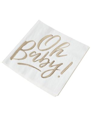Oh Baby!&#039; Gold Foiled Paper Napkins - 33cm (16pk)