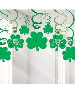 St Patrick&#039;s Day Shamrock Hanging Swirls - 60cm (30pk)