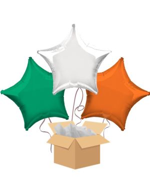Green, White &amp; Orange Star Mix Balloon Bouquet - Delivered Inflated