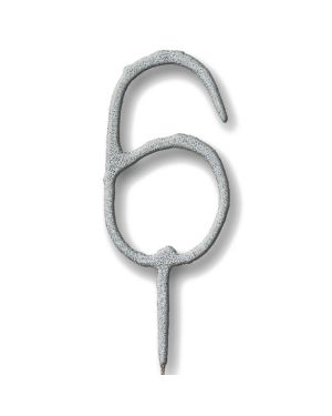 Silver Number 6 Sparkler Candle - 7&quot;