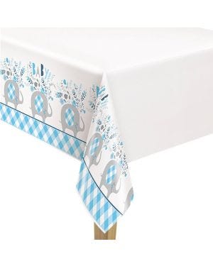 Blue Floral Elephant Plastic Tablecover - 1.4m x 2.1m
