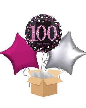 Happy 100th Birthday Pink Balloon Bouquet- Delivered Inflated