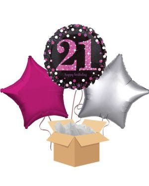 Happy 21st Birthday Pink Balloon Bouquet- Delivered Inflated