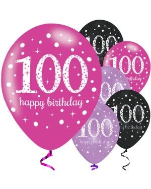 Happy 100th Birthday Pink Mix Latex Balloons - 11&quot; (6pk)