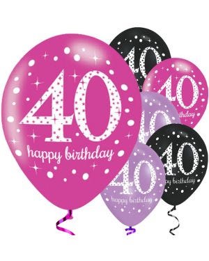 Happy 40th Birthday Pink Mix Latex Balloons - 11&quot; (6pk)