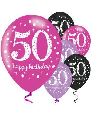 Happy 50th Birthday Pink Mix Latex Balloons - 11&quot; (6pk)