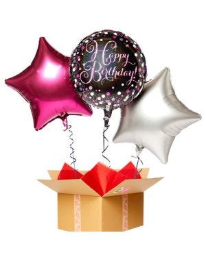 Happy Birthday Pink Balloon Bouquet - Delivered Inflated