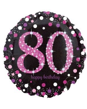 Happy 80th Birthday Pink Holographic Foil Balloon - 18&quot;