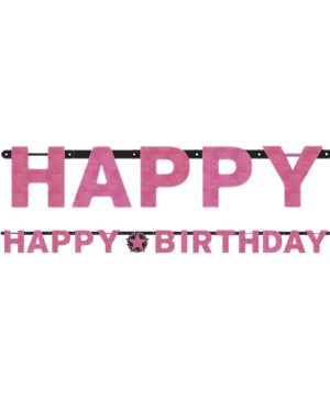 Pink &#039;Happy Birthday&#039; Holographic Paper Letter Banner - 2.1m