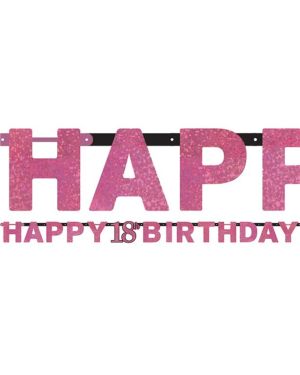Pink &#039;Happy 18th Birthday&#039; Holographic Paper Letter Banner - 2m