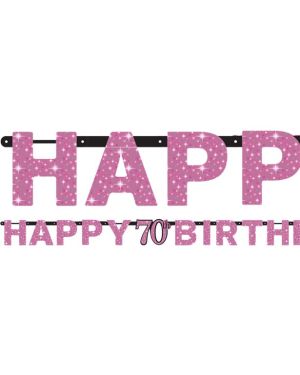 Pink &#039;Happy 70th Birthday&#039; Holographic Paper Letter Banner - 2m