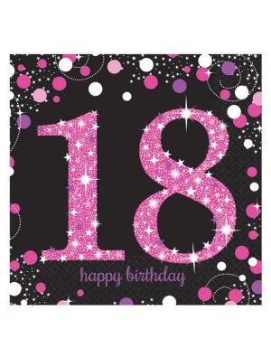 Pink Happy 18th Birthday Paper Napkins - 33cm (16pk)