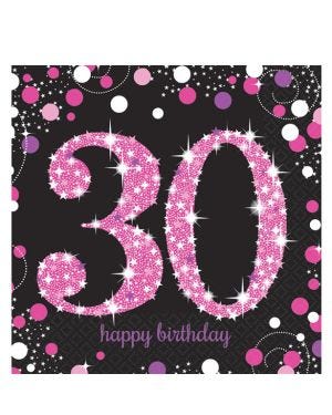 Pink Happy 30th Birthday Paper Napkins - 33cm (16pk)