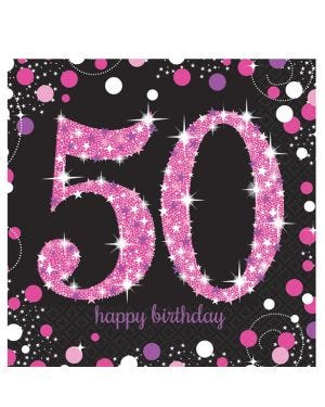 Pink Happy 50th Birthday Paper Napkins - 33cm (16pk)