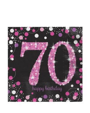Pink Happy 70th Birthday Paper Napkins - 33cm (16pk)