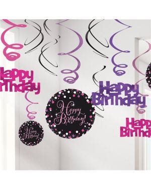 Pink Happy Birthday Hanging Swirls - 45cm (12pk)