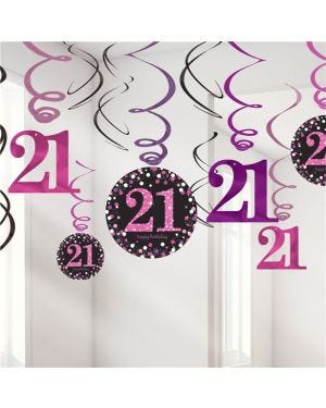 Pink Age 21 Hanging Swirls - 45cm (12pk)