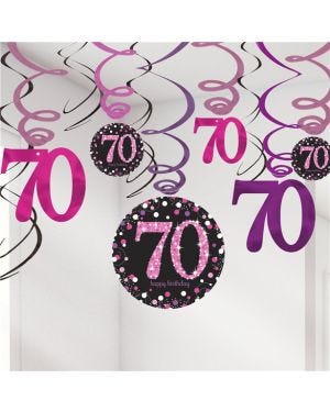 Pink Age 70 Hanging Swirls - 45cm (12pk)