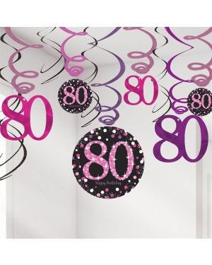 Pink Age 80 Hanging Swirls - 45cm (12pk)