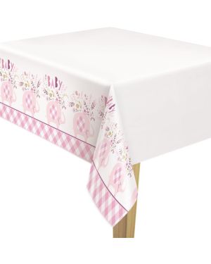 Pink Floral Elephant Plastic Tablecover - 1.4m x 2.1m