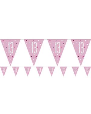 Pink 13th Birthday Plastic Bunting - 2.75m