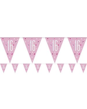 Pink 16th Birthday Plastic Bunting - 2.75m