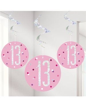 Pink Birthday Glitz Age 13 Hanging Swirls - 80cm (6pk)