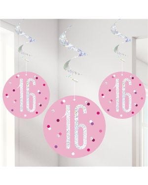 Pink 16th Birthday Hanging Swirls - 80cm