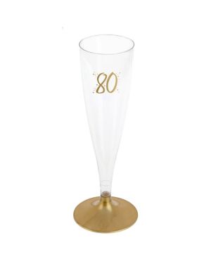 80th Gold Champagne Flutes - 140ml (6pk)