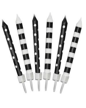 Black Dots And Stripes Candles - 6cm (12pk)