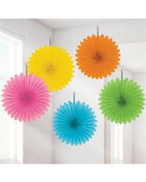 Multicoloured Paper Fan Decorations - 15cm (5pk)