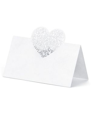 White Laser Heart Place Cards (10pk)