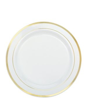 Premium White with Gold Trim Plastic Plates - 19cm (20pk)