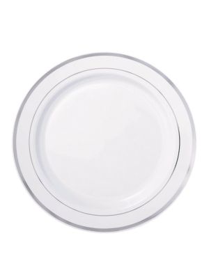 Premium White with Silver Trim Plastic Plates - 19cm (20pk)