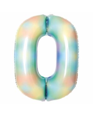 Number 0 Pastel Rainbow Foil Balloon - 34&quot;