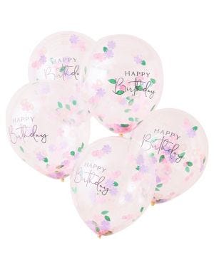 Floral Confetti &#039;Happy Birthday&#039; Latex Balloons - 12&quot; (5pk)