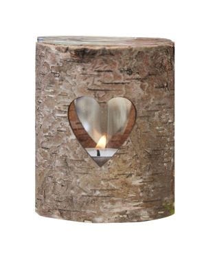 Rustic Country Glass &amp; Wooden Heart Tealight Holder - 9cm