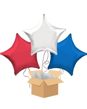 Red White Blue Star Mix Balloon Bouquet - Delivered Inflated