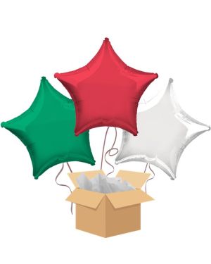 Red, White &amp; Green Stars Balloon Bouquet - Delivered Inflated