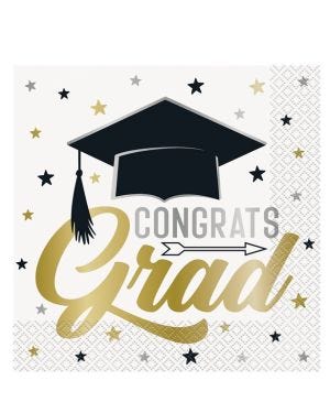 Stars &amp; Caps Graduation Paper Napkins - 33cm (16pk)