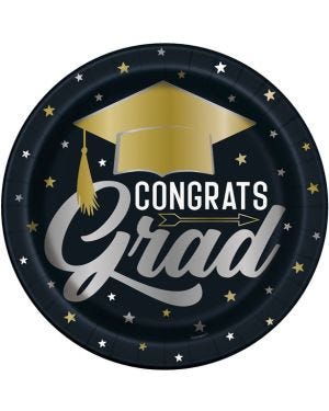 Stars &amp; Caps Graduation Plates - 23cm (8pk)