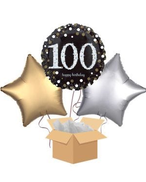 Happy 100th BirthdayGold Balloon Bouquet - Delivered Inflated