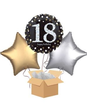 Happy 18th Birthday Gold Balloon Bouquet - Delivered Inflated