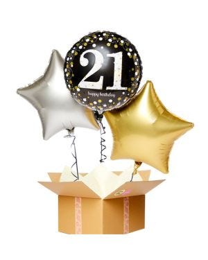 Happy 21st Birthday Gold Balloon Bouquet - Delivered Inflated